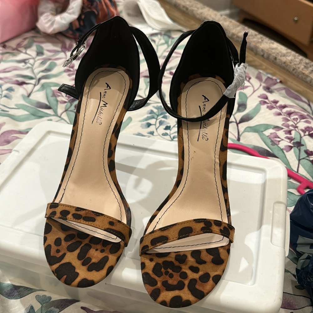 Leopard and black velvet heel sandal